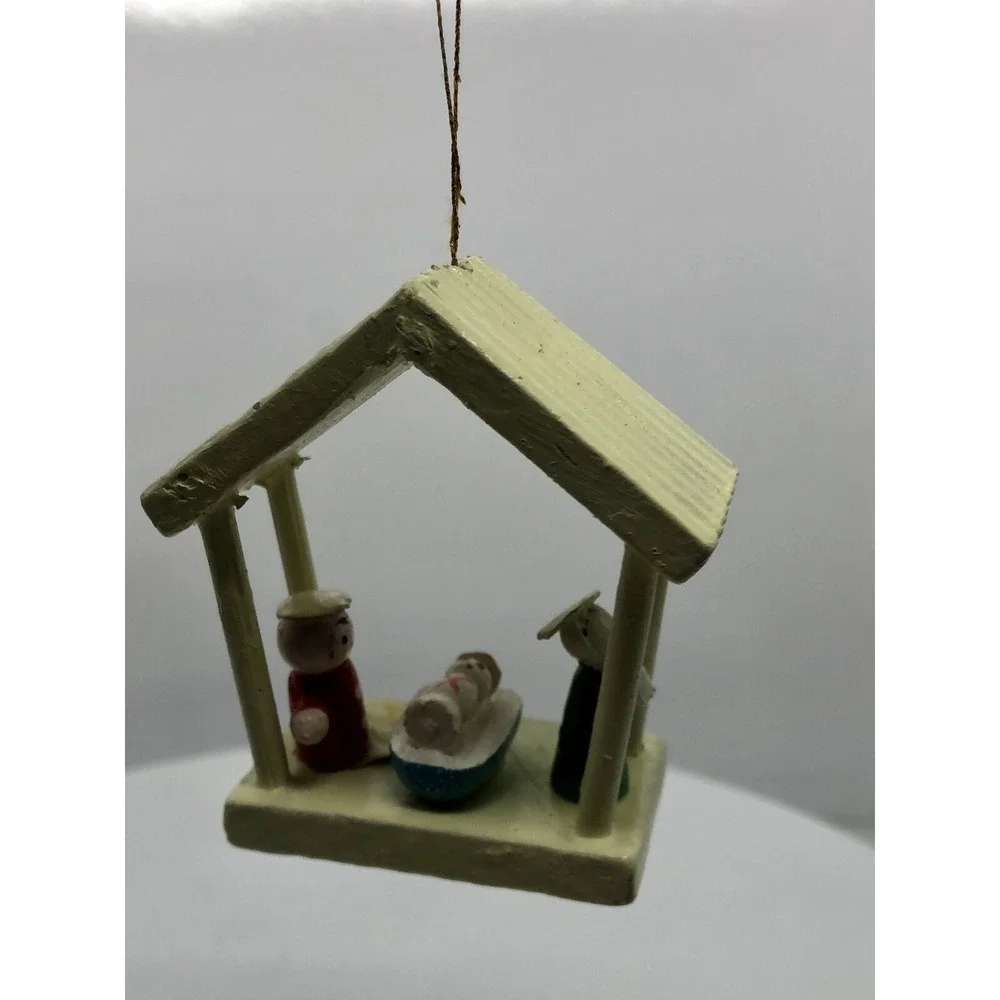 Vintage Wooden Hand Painted Nativity Christmas Ornament 2.5